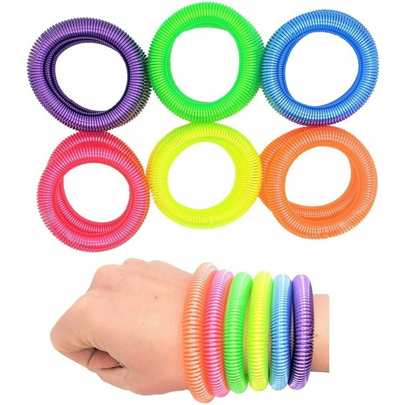 Bright NEON Coil Spring Bracelet 80's 90s Wristbands in assorted Colors 12 Pack