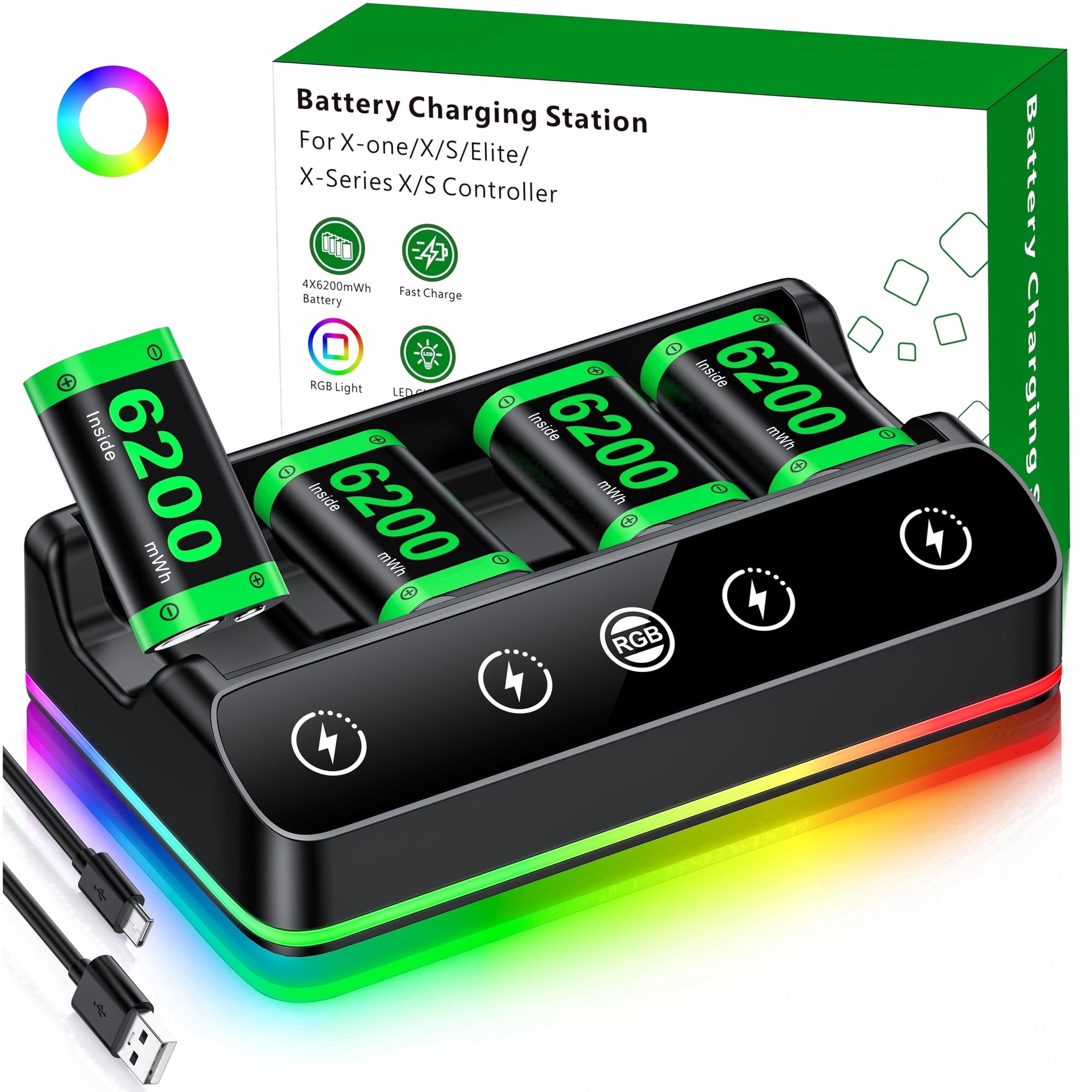 Beboncool Rechargeable Battery Pack for Xbox Series X/S, Xbox One Controllers, 4x6200mWh High-Capacity