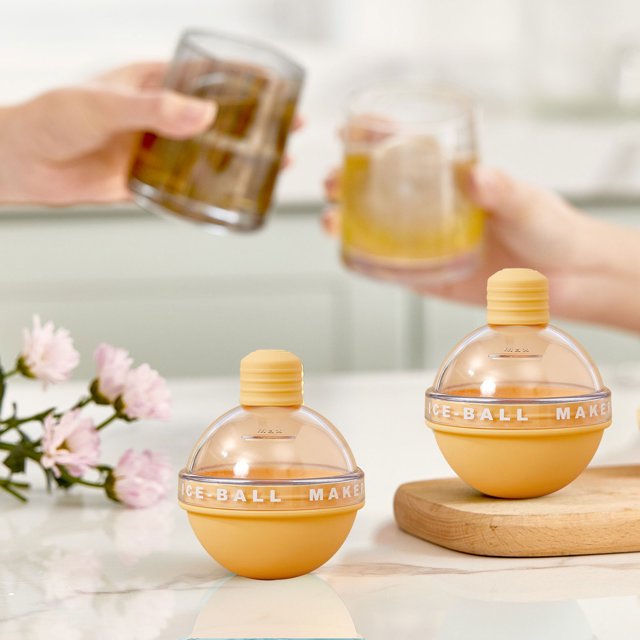 Máquina para hacer bolas de hielo - Moldes para cubitos de hielo con tapas para whisky amarillo Sywqhk Libre de BPA