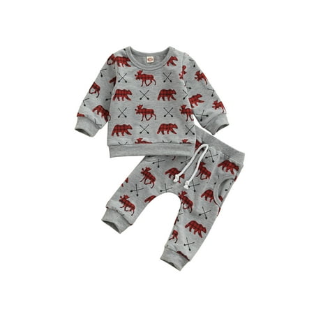

Liliz 2Pcs Christmas Toddlers Tracksuit Plaid Deer Print Long Sleeves Pullover Shirt + Pants 0-24 Months