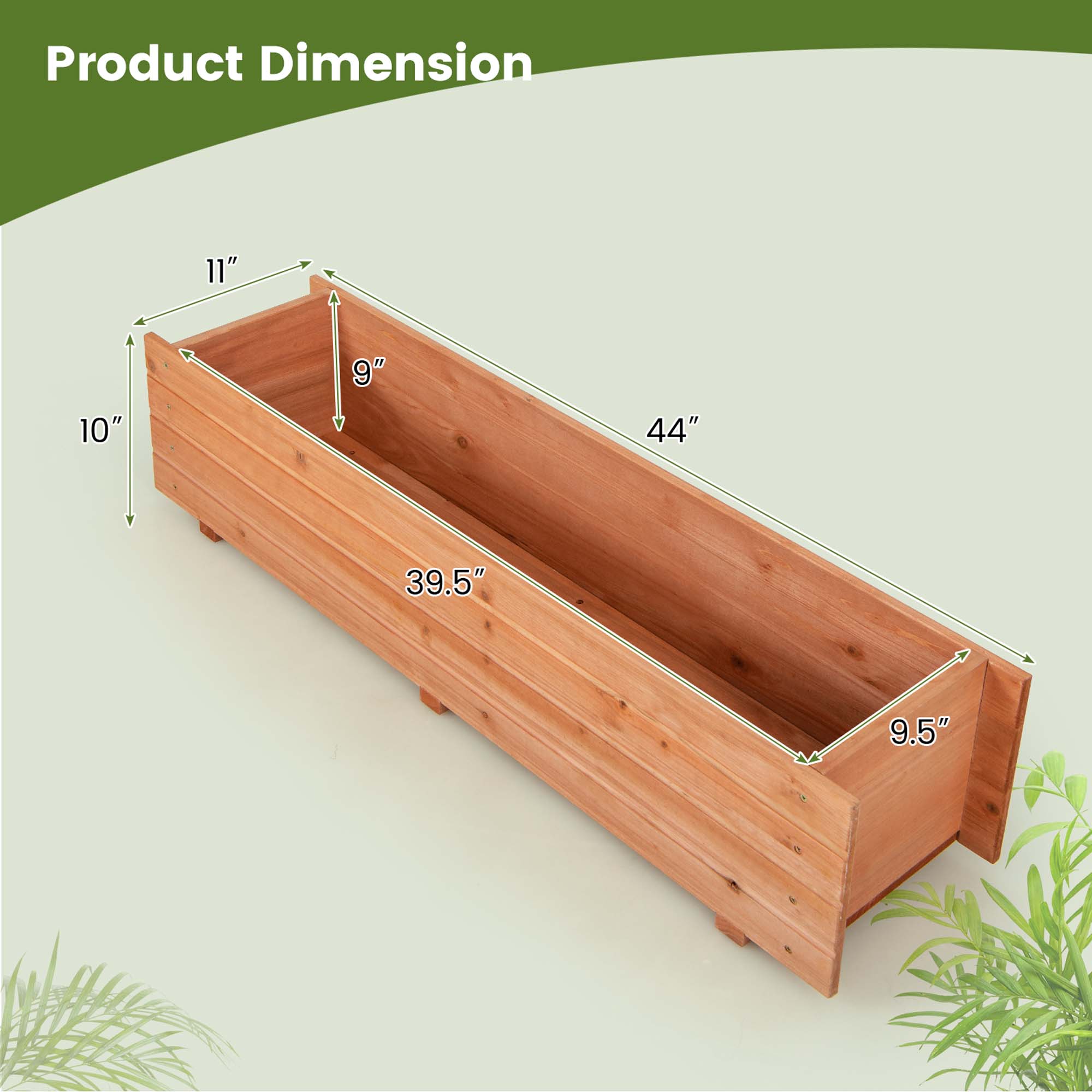 Costway Raised Garden Bed Wood Rectangular Planter Box with 2 Drainage Holes Outdoor - image 3 of 10