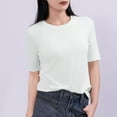 thumbnail image 2 of perfectbot Womens Tops Summer Relaxed Fit Blouses Elbow-Length Solid Color Crew Neck Soft Shirts Going Out Trendy M-XXL, 2 of 4