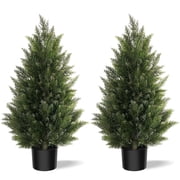 OLIVIVI Artificial Topiary Cedar Trees 3FT Tall 2 Set, Artificial Trees for Outdoors, Realistic Fake Plants Front Porch Decor with Wood Branches, Artificial Shrub for Outdoors/Indoor for Home Offices