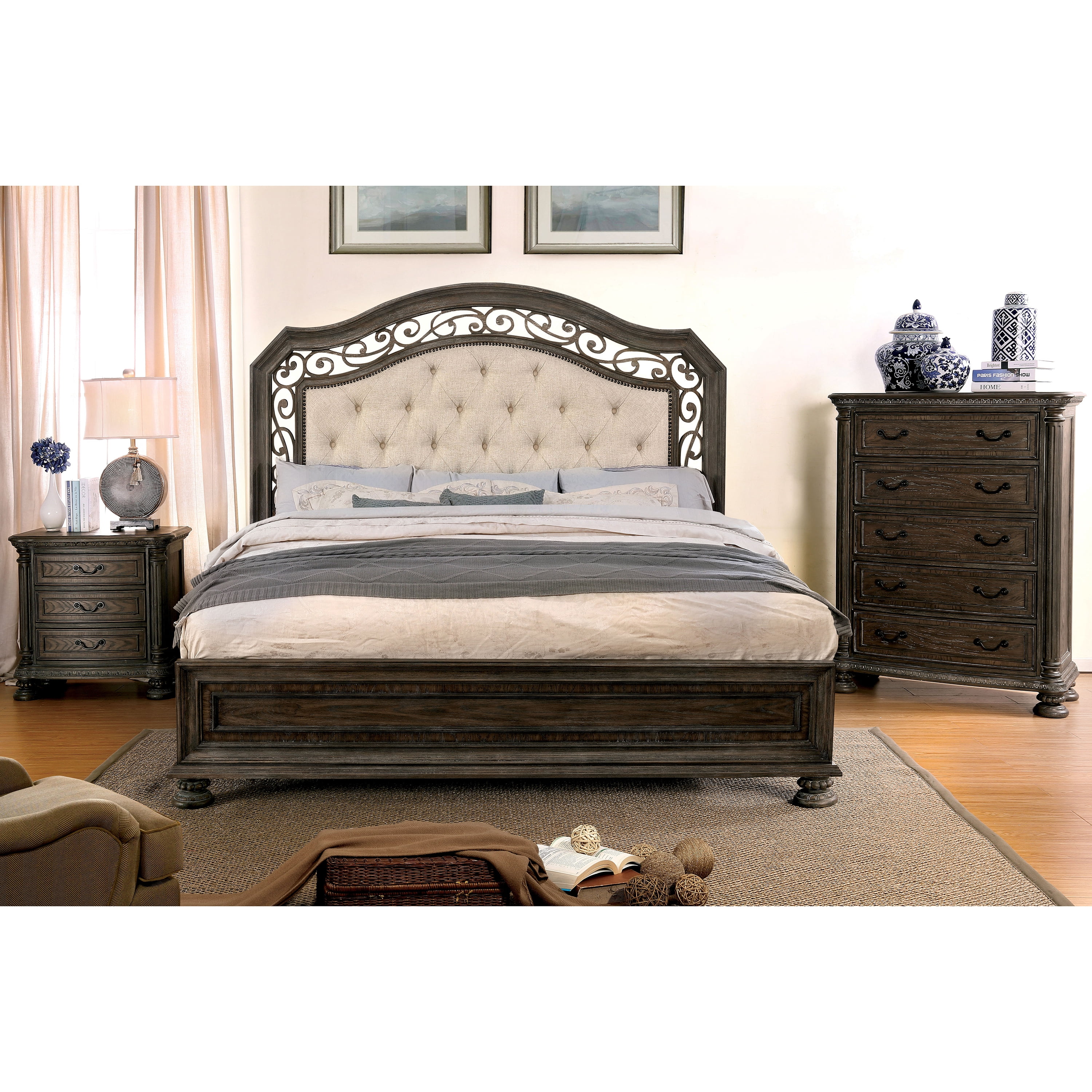Furniture of America Kylen Solid Wood Adult Nightstand with 3-Drawer, Rustic Natural Tone