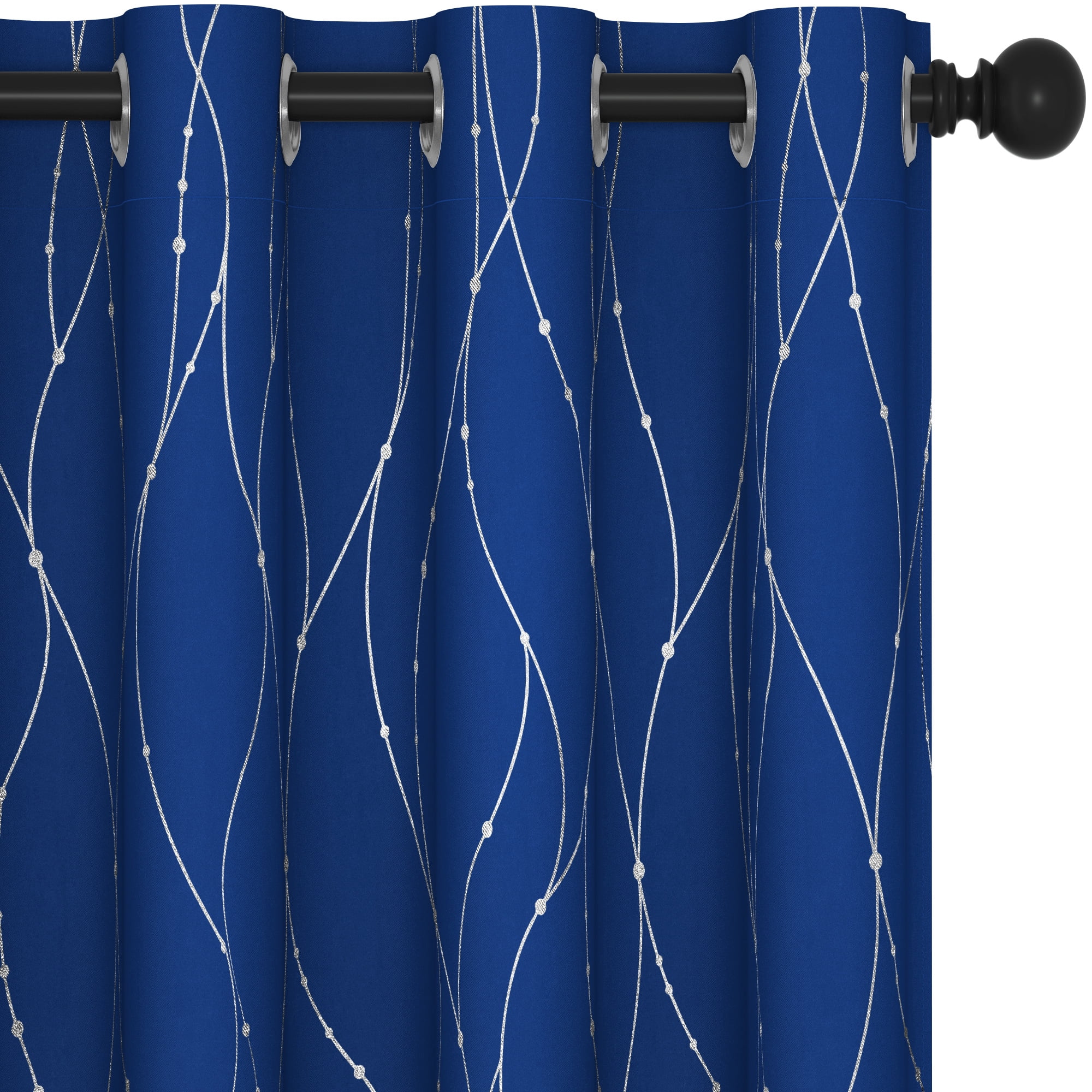 ZOPZO Blackout Curtains, Energy Saving, 2 Panels, Royal Blue, 52W x 95L Inch, Noise Reducing, Thermal Insulated With Wave Line and Dots
