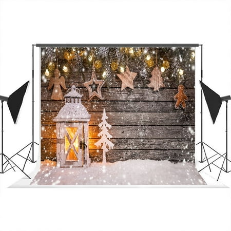Image of HelloDecor 7x5ft Christmas Wood Photography Backdrops Winter Snowflake Photo Background Studio Props
