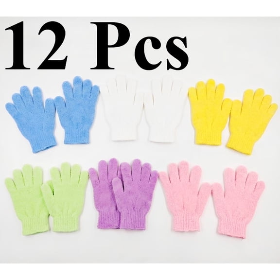 12 Pairs Exfoliating Gloves,Made of 100% Nylon,6 Colors Double Sided Exfoliating Gloves for Beauty Spa Massage Skin Shower Body Scrubber Bathing Accessories.