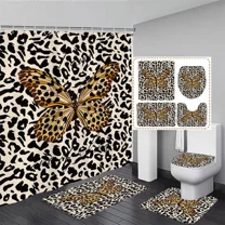 Bow Ribbon Shower Curtain and Rug Set Popular Gifts Cheetah Print Shower Curtains Bathroom Mats Rug Decor Set
