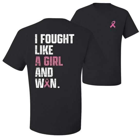 Wild Bobby I Fought Like A Girl and Won Breast Cancer Awareness Front and Back Men's T-Shirt, Black, Small