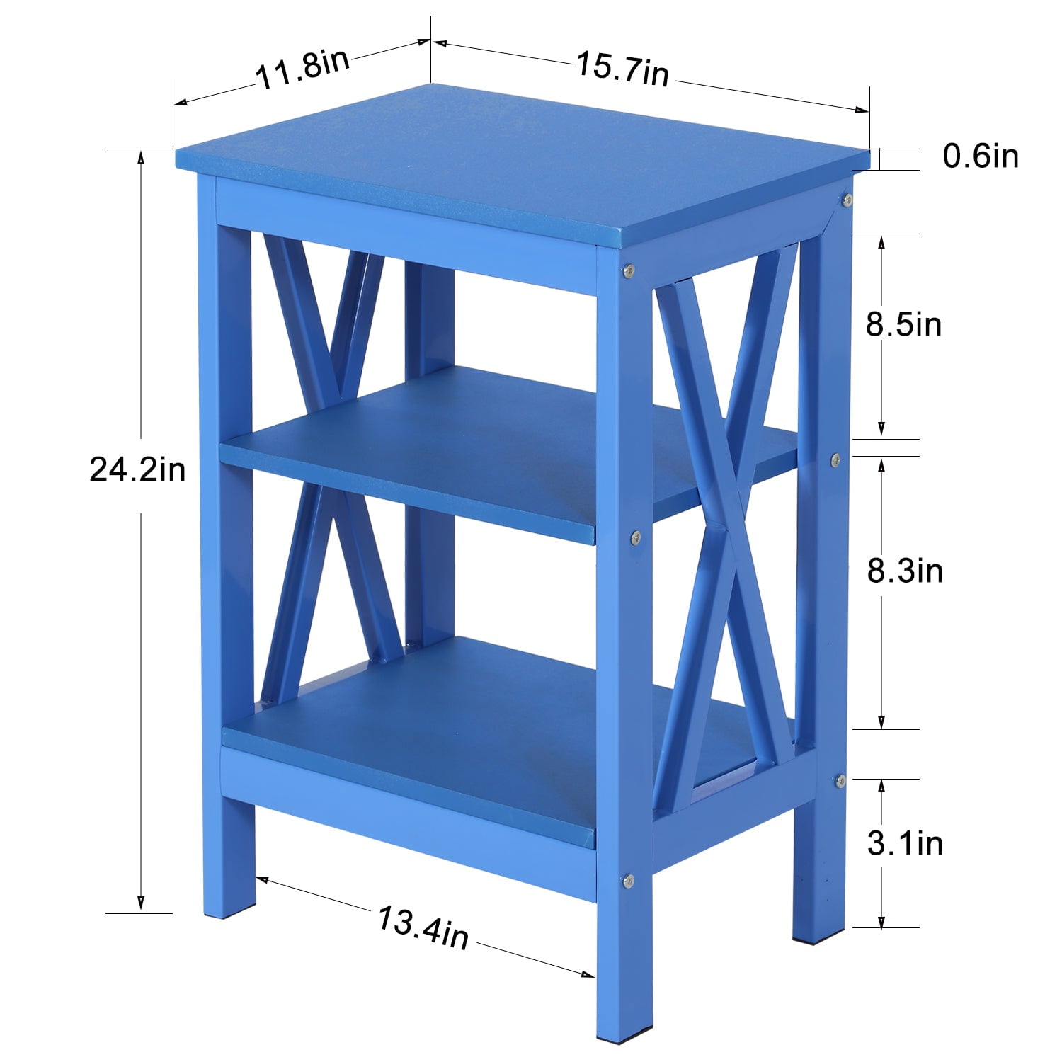 VECELO Set of 2 Nightstand with 3-Tier Shelves, X-Shaped Sofa Side End Table for Bedroom/Living Room/Office, Dark Blue