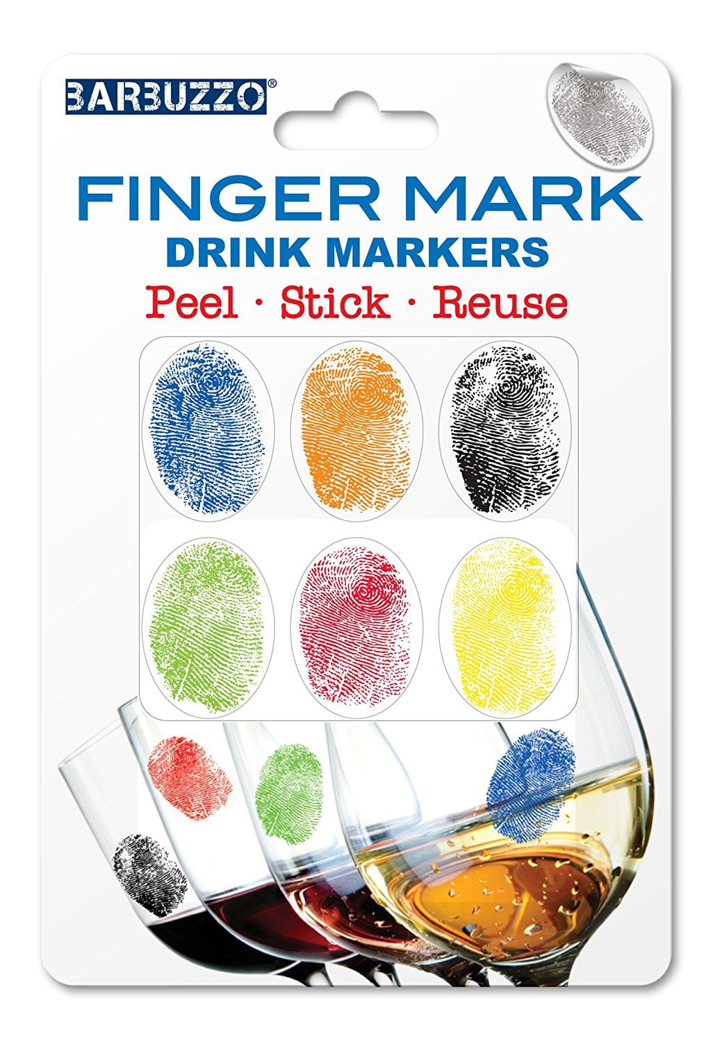 Set of 6 Reusable Vinyl Fingerprint Decals Barbuzzo Finger Mark Glass Markers Champagne Flutes ID Your Drink with Style Assorted Colors Great for Wine Glasses Pint Glasses & Other Glassware