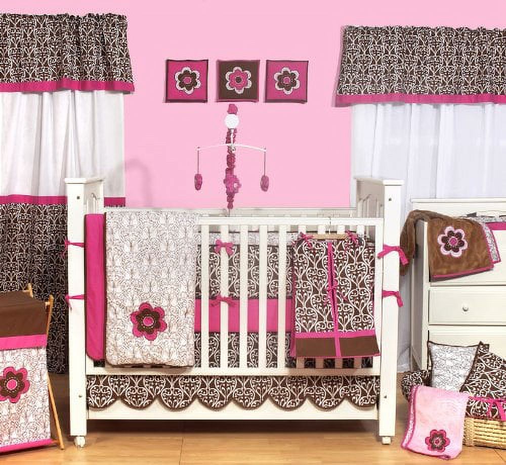 Bacati Crib Skirt, Damask Chocolate
