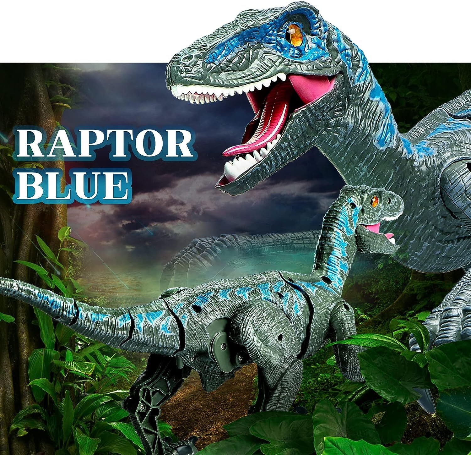 JBee Ctrl Remote Control Dinosaur Toys for Kids Boys Girls Walking Robot RC T-Rex with Lights and Sounds Dinosaur Toy Gifts for Boys Age 3-5, 5-7, 8-12 Years Old - Blue