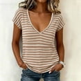 thumbnail image 2 of Feancey Womens Striped T Shirts Short Sleeve V Neck Summer Basic Tees Breathable Lightweight Cotton T-Shirt Dressy Casual Going Out Tops Khaki S, 2 of 8