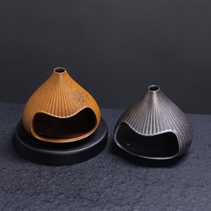 Ribbed Terracotta Cone Palo Santo Holder - Ceramic Incense Burner with Ash Catcher, Rustic Wabi-Sabi Style Palo Santo Holder Stick Holder for Smudging, Meditation, Yoga & Boho Home Decor Black