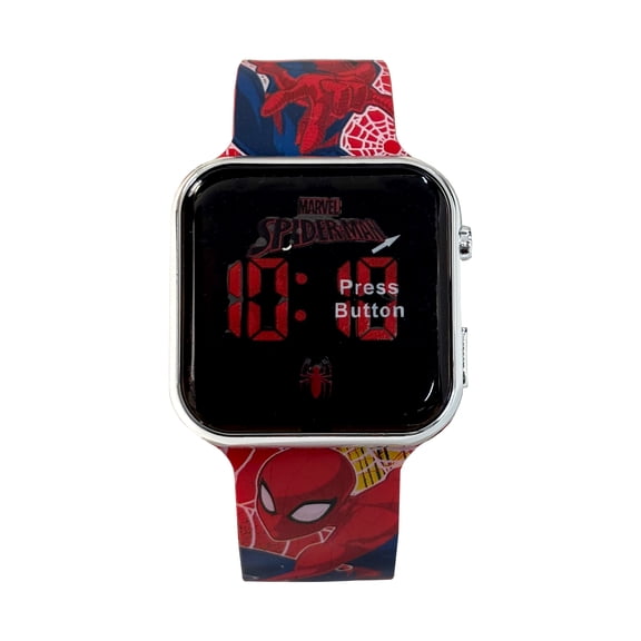 Marvel Spiderman Boys Printed Iconic Silicone Strap Watch with Square Silver Case; SPD4800WM