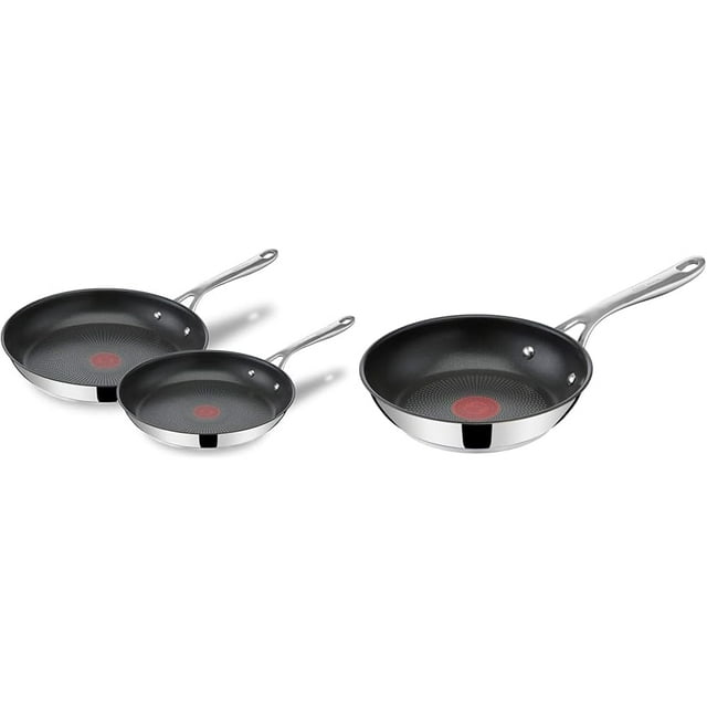 Jamie Oliver by T-fal Stainless Steel Non-Stick Frying Pan 2 PCs Set (24/28cm) with Induction & Jamie Oliver by Cooks Direct Stainless Steel 20cm/8inch Frying Pan