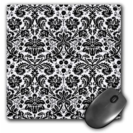 3dRose Black and white damask - stylish swirling French floral - vintage modern elegant wallpaper swirls, Mouse Pad, 8 by 8