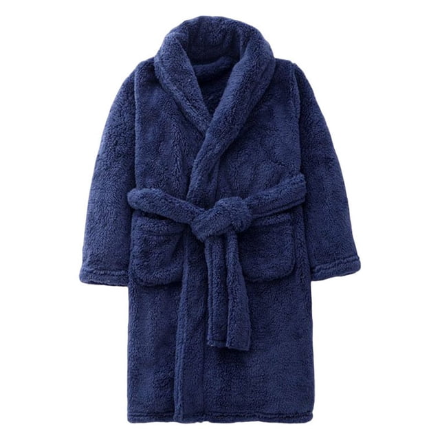 Jumpingount Bata de noche para niños Terciopelo Coral Invierno Cálido Clima frío Pijama para niños Ropa de dormir de manga larga Suave Cómodo Pijama Azul oscuro