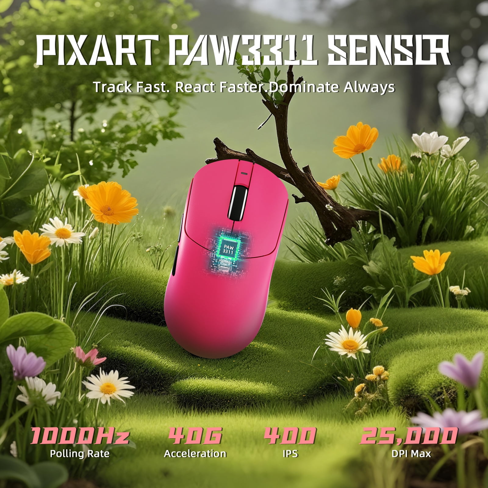 ATTACK SHARK X8SE Mouse for Large Hand, 55g SUPERLIGHT, PixArt PAW3311 Gaming Sensor, BT/2.4G Wireless/Wired, Adjustable DPI up to 25000, 500mAh Battery (Berry Red)