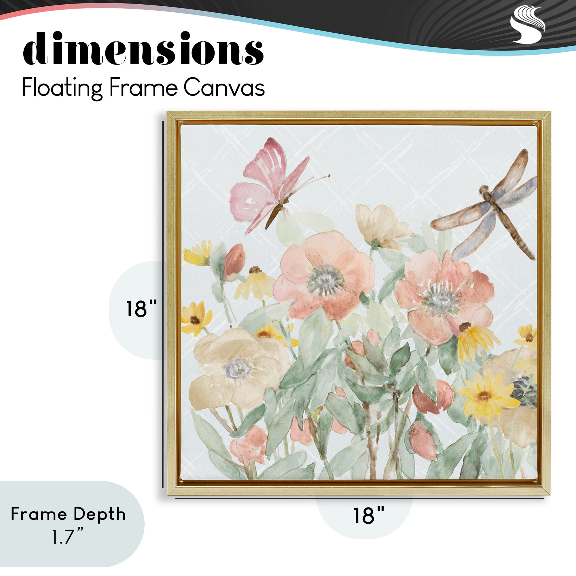 Stupell Industries Garden Joy with Insects Gold Framed Floater Canvas Wall Art, design by Lanie Loreth