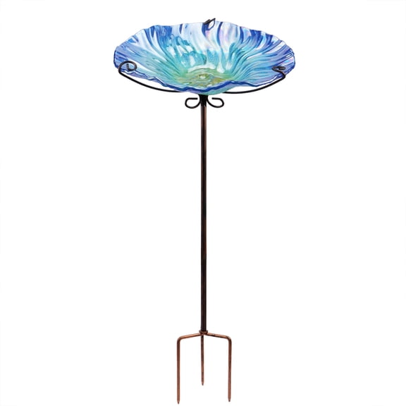 Outdoor Bird Bath, Birdbath With Metal Stand, Wavy Bird Bath, Birdfeeder, For Garden,Patio, Blue