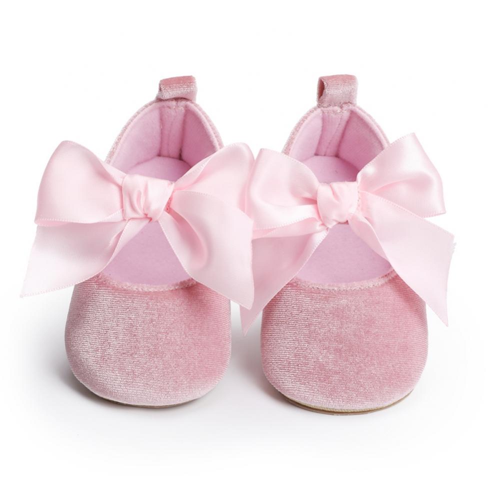 Baby Girls Mary Jane Flats Shoes Toddler Soft-sole Cotton Lovely Butterfly-knot Anti-Slip Rubber Sole Infant Toddler Princess Wedding Dress Shoes 0-18Months - image 2 of 7