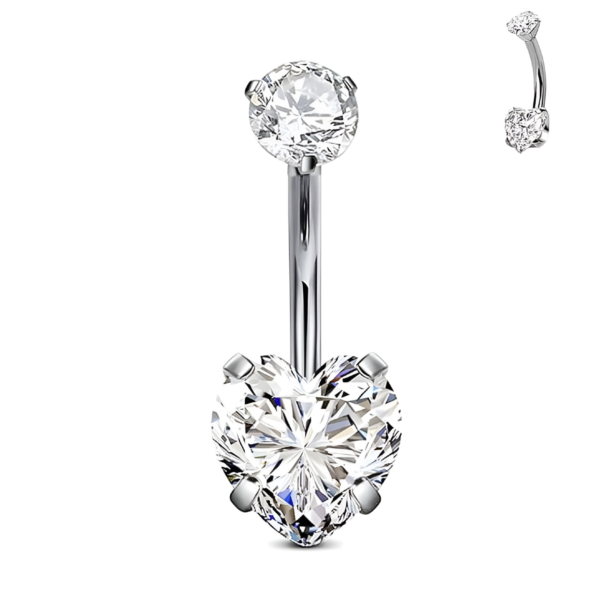 DESIGNICE 2026 New 1 Pcs Titanium Belly Button Nail Heart Zirconia 10Mm Hanging Navel Ring One End Internal Thread Shiny Body Piercing Jewelry for Body Piercing, Navel, Beachwear, Daily Wear