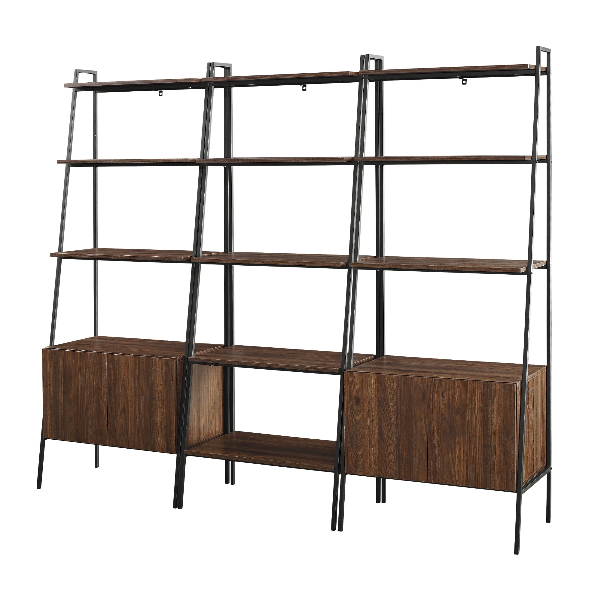 Walker Edison Modern 3 Piece Ladder Bookshelf Set, Dark Walnut