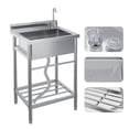 thumbnail image 2 of BeesClover Évier Utilitaire Autoportant Offre un Bol Simple en Acier Inoxydable durable et un Ensemble de Robinet Complet, Offrant des solutions Polyvalentes de Lavage et de Nettoyage pour Cuisines, Zones de Buanderie, garages, 2 of 7