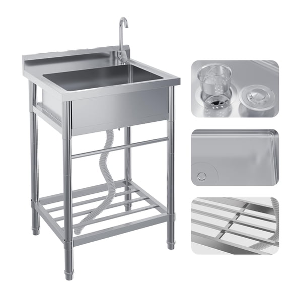 EDTara Single Bowl Stainless Steel Utility Sink with Faucet Set, Sturdy Freestanding Design for Laundry Room, Kitchen, Garage, or Outdoor Use