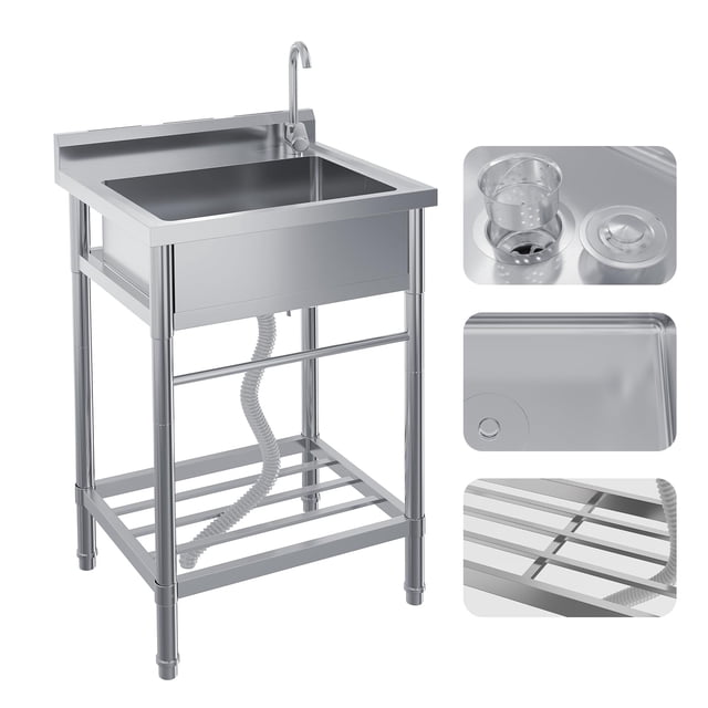 EDTara Évier Utilitaire en Acier Inoxydable à Bol Unique avec Robinet, Conception Autoportante Robuste pour Buanderie, Cuisine, Garage Ou Usage Extérieur
