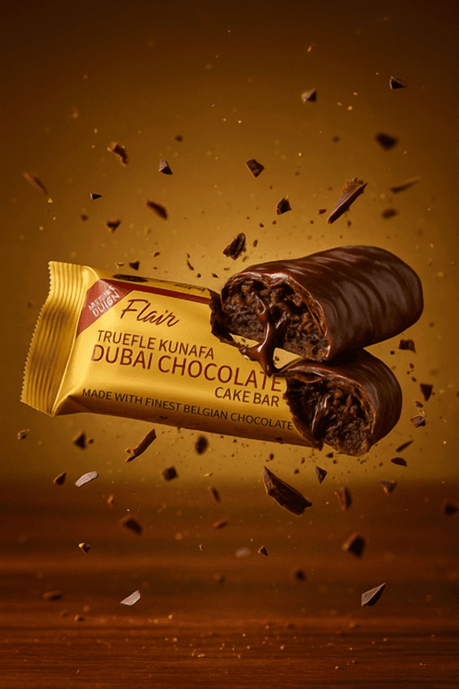Flair Truffle Kunafa Dubai ChocolateFlair Dubai Truffle Kunafa Chocolate Cake Bar - 3pcs Box 165gm (5.8oz)