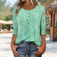 thumbnail image 2 of Uaswgudfs ​Women's 3/4 Sleeve Round Neck T-Shirt: Floral Abstract Accents & Lightweight Fabric for Casual Summer BlousesGreenL, 2 of 7