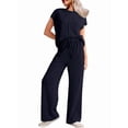 thumbnail image 3 of Conjunto Informal de Dos Piezas de Punto Acanalado para Mujer, Camiseta de Corta y Pantalón , Ideal para el Hogar y para Viajes Azul Oscuro L, 3 of 7