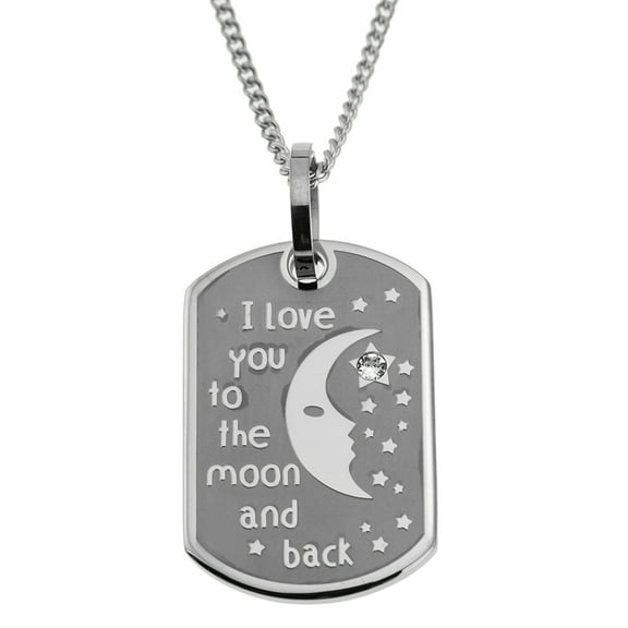 I Love You To The Moon And Back Stainless Steel Pendant Necklace with Cubic Zirconia