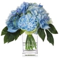 thumbnail image 3 of Enova Home Mixed Artificial Peony Rose and Hydrangea Silk Flower Arragement in Clear Glass Vase for Home Decór (Blue), 3 of 4
