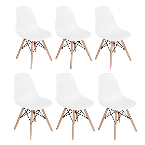 Furniturer Plastic Beech Legs Dining Chair Rico White Set Of 6 Walmart Com Walmart Com