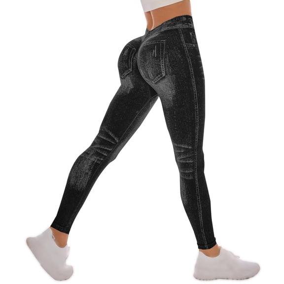 Soyumi Cargo Leggings for Women Tummy Control, High Waisted Yoga Pants Casual Jeggings Butt Lifting Stretch Skinny Workout Trousers Slimming Running Sports Denim Jeans Black