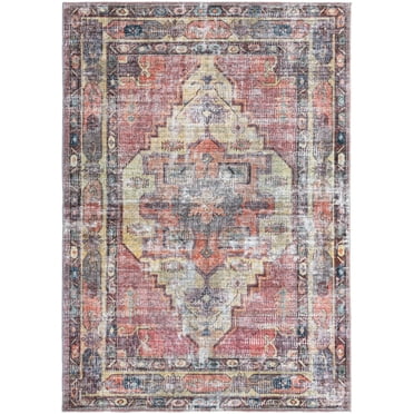 Rugs.com Maahru Collection Washable Rug – 7' x 10' Pink Low-Pile Rug Perfect For Bedrooms, Dining Rooms, Living Rooms
