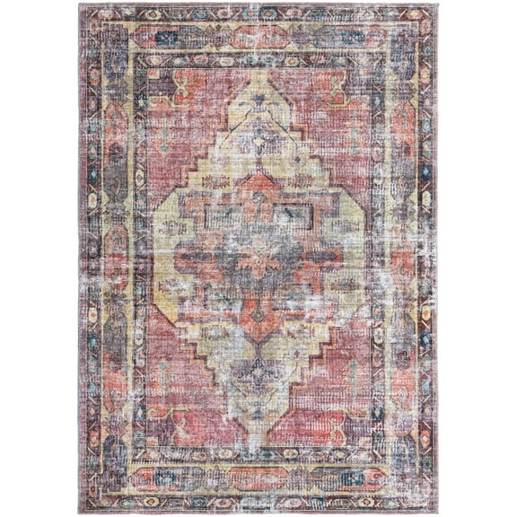 Rugs.com Maahru Collection Washable Rug – 7' x 10' Pink Low-Pile Rug Perfect For Bedrooms, Dining Rooms, Living Rooms