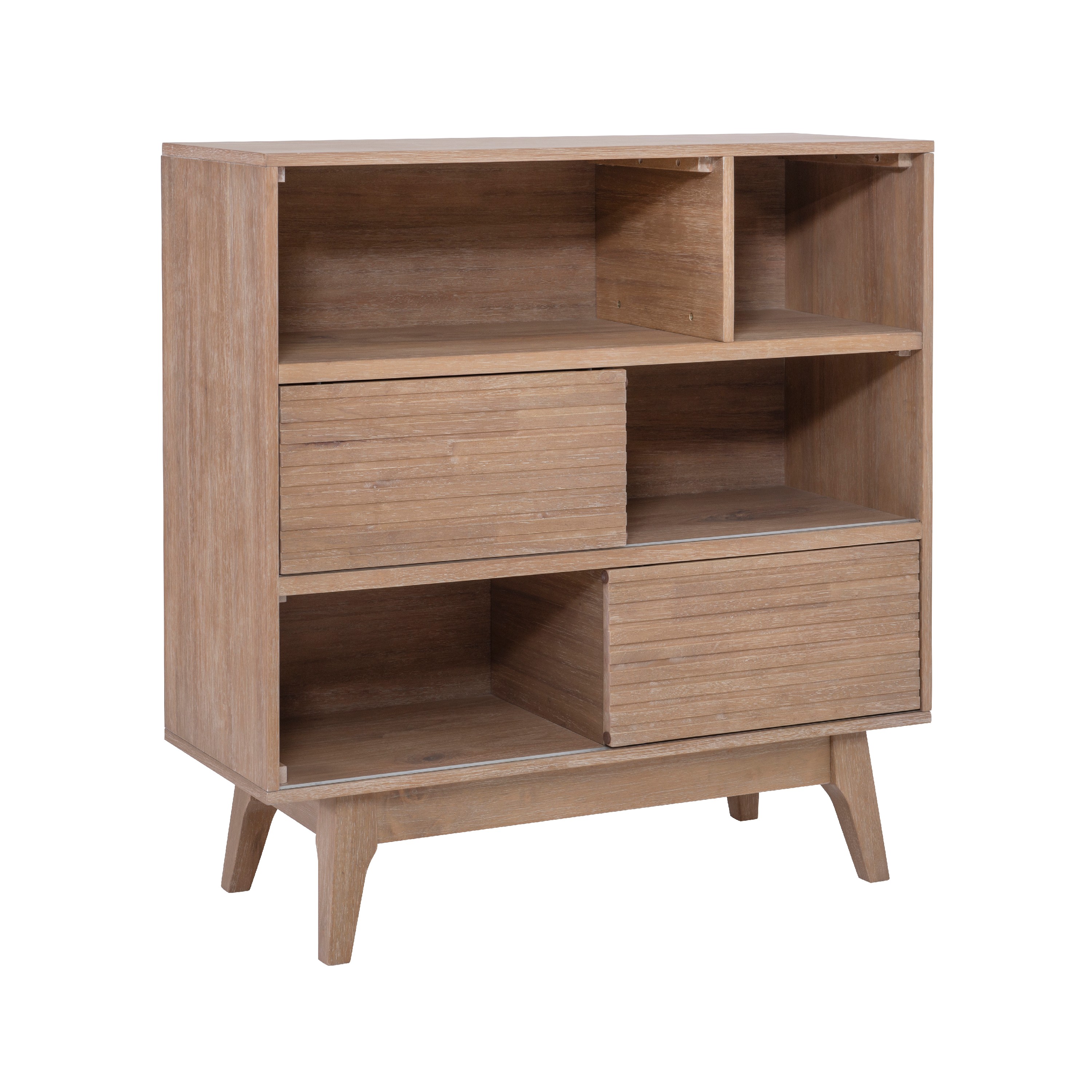 Powell Nixon 3-Tier Bookcase with 2 Sliding Door Panels, Natural