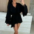 thumbnail image 4 of Bovxnpu Long Sleeve Dress for Women, Women Long Sleeve Dress Plus Size Dress with Straps Sleeves Irregular Drawstring V Neck Casual Dress Spring Fall Outfits, 4 of 8