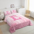 thumbnail image 3 of Castle Fairy Initial L 3pc Full Comforter: Bowknot, Pink White Glitter Print, 3 of 8