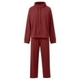 thumbnail image 5 of sususu Two Piece Sets for Women,Matching Set Trousers Suit Set With Long Sleeve High Neck Top And Wide Leg High Waist Pants Comfortable Outfit For Various Occasions - Wine, 5 of 6