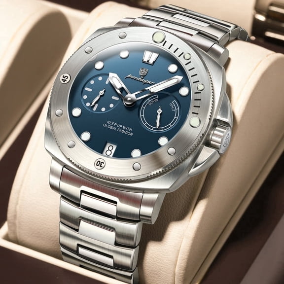 POEDAGAR Stainless Steel Luxury Man Wristwatch Luminous Waterproof Date Men Clock
