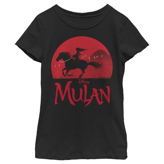 Girl's Mulan Sunset Silhouette  Graphic Tee Black Large