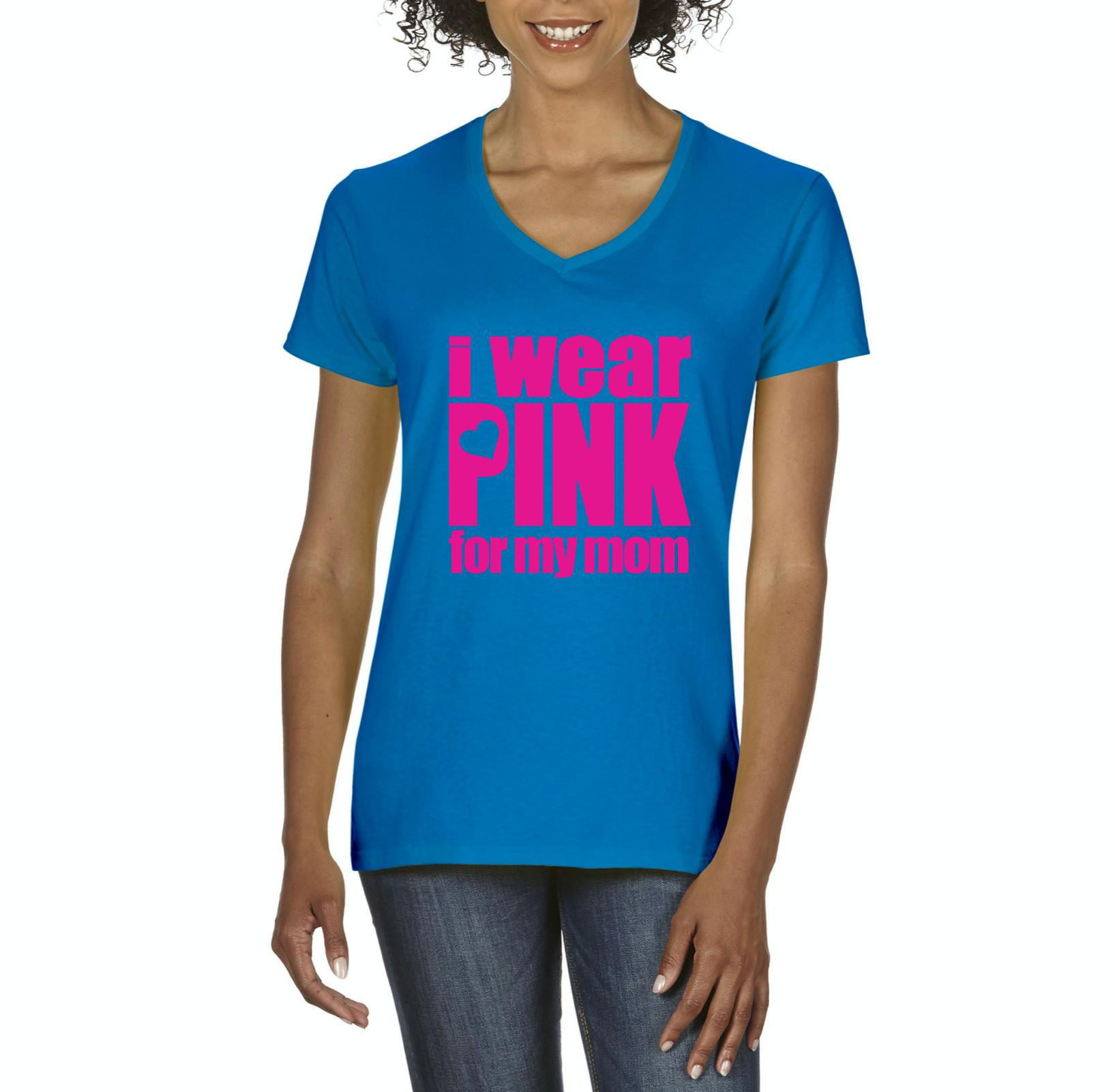 IWPF - Womens I Wear Pink For My Mom V-Neck T-Shirt - Walmart.com ...