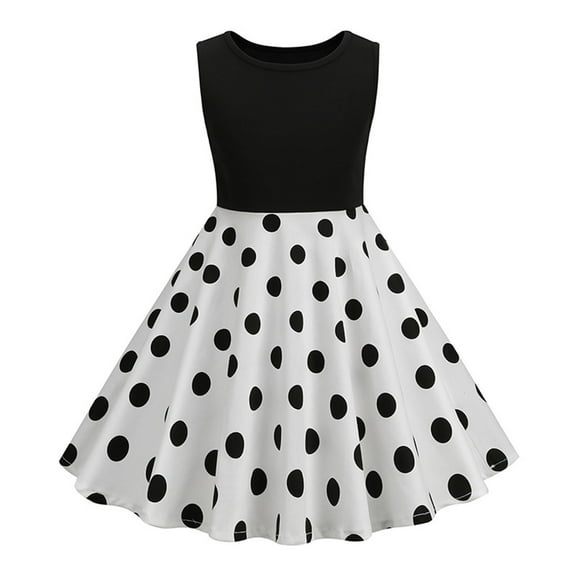 Nrmvnmi Girls Summer Dress Sleeveless Round Neck Polka Dot Swing Dress Casual A-line Dress Sundress For 3-8 Years