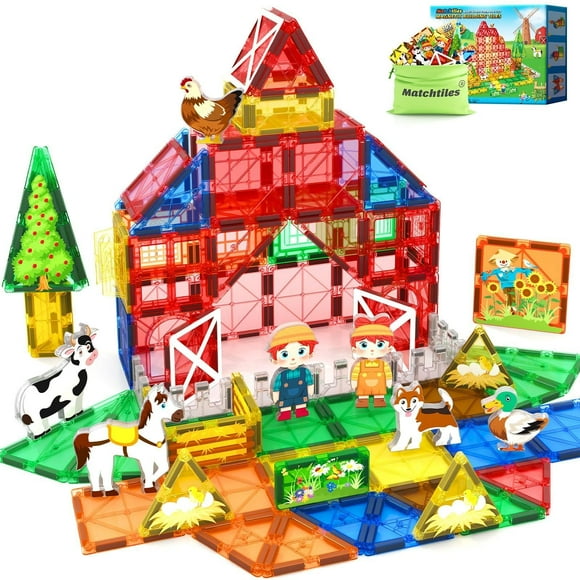 Magnetic Tiles with Farm Animals, Magnetic Blocks Building Toys for 3+ Year Old Toddler, Construction STEM Magnet Toys Gift for Kids, Boys and Girls 3 4 5 6 7 8+ Year